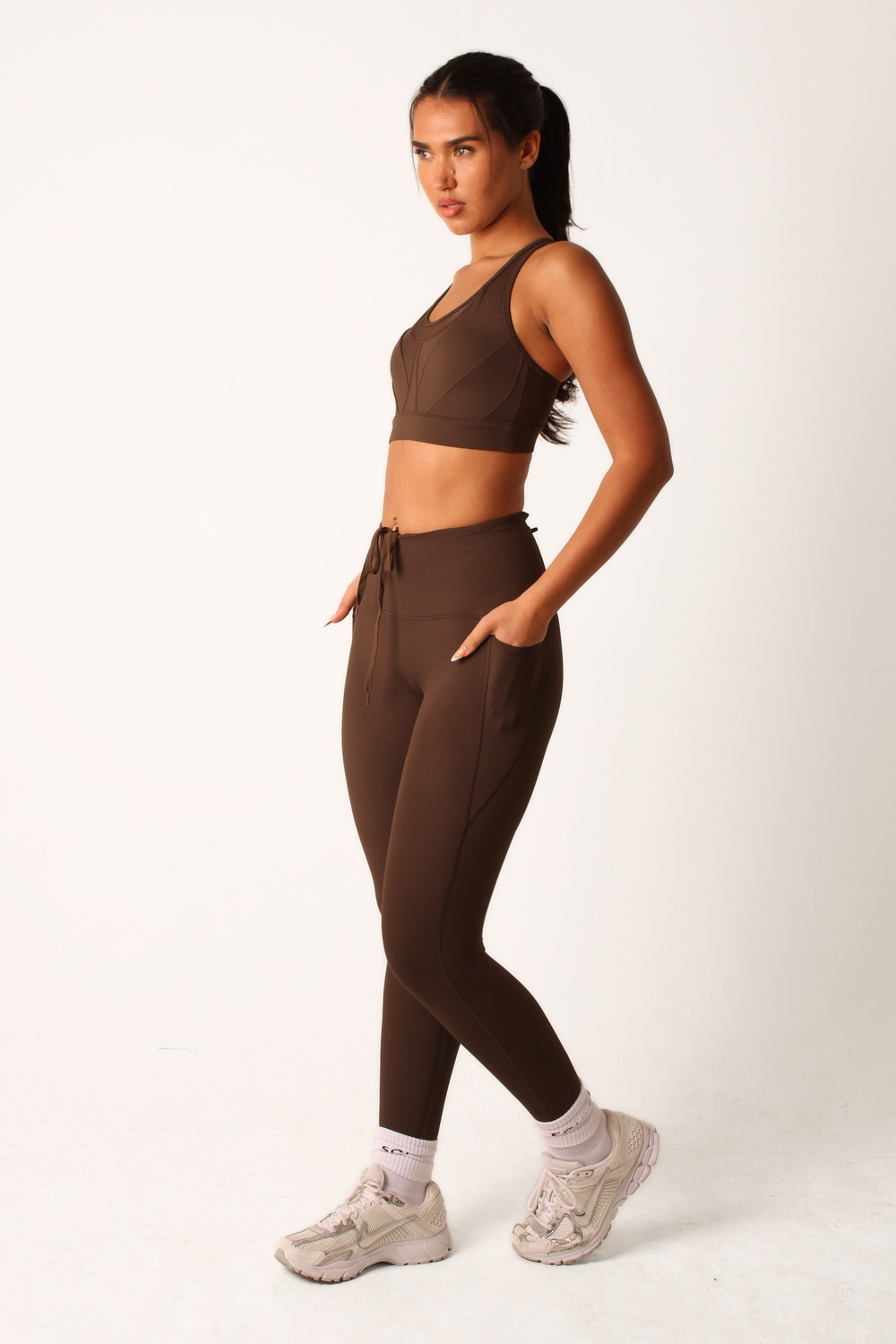 Performance High Waisted Leggings Impact Brown — front view