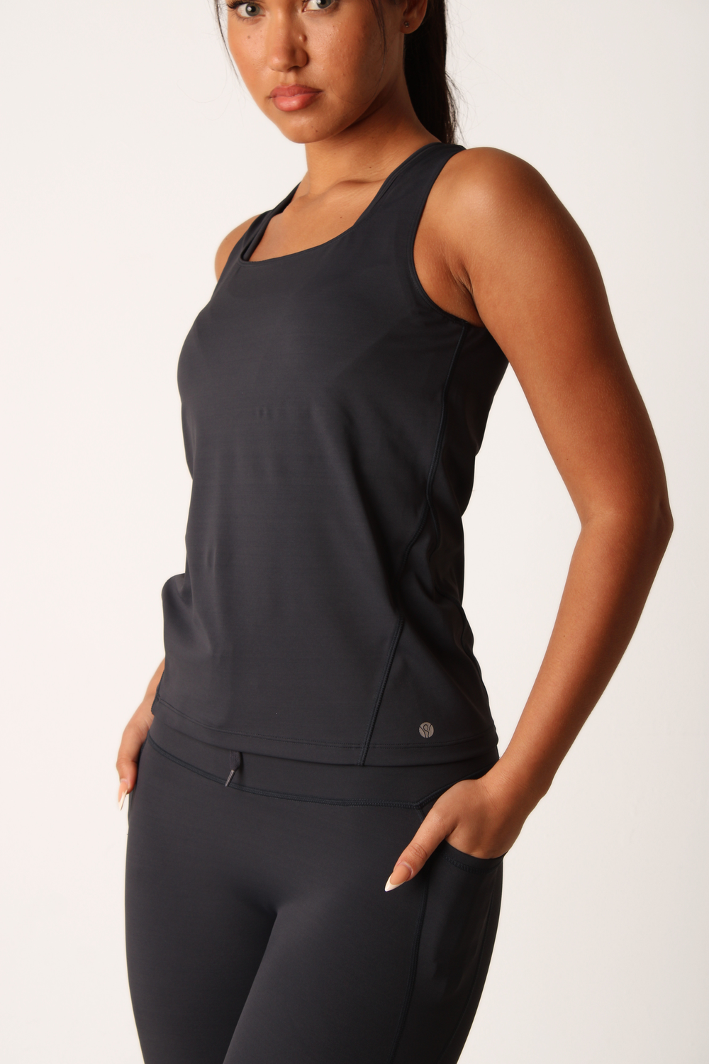 Performance Fitted Square Neck Vest Impact Blue — in motion